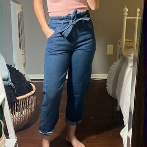 Tie waist high rise blue jeans!
